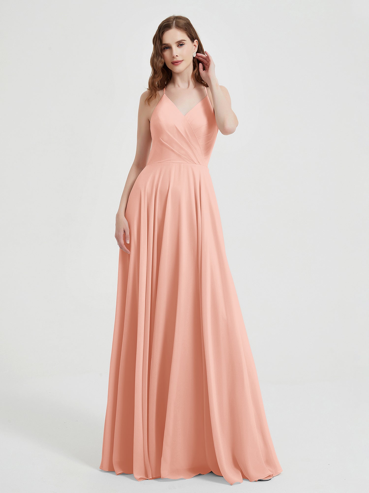 V-neck Bridesmaid Dress with Cross Back Coral